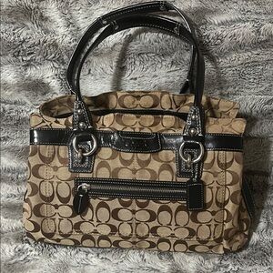 Coach Brown and Khaki Signature Canvas Shoulder Bag